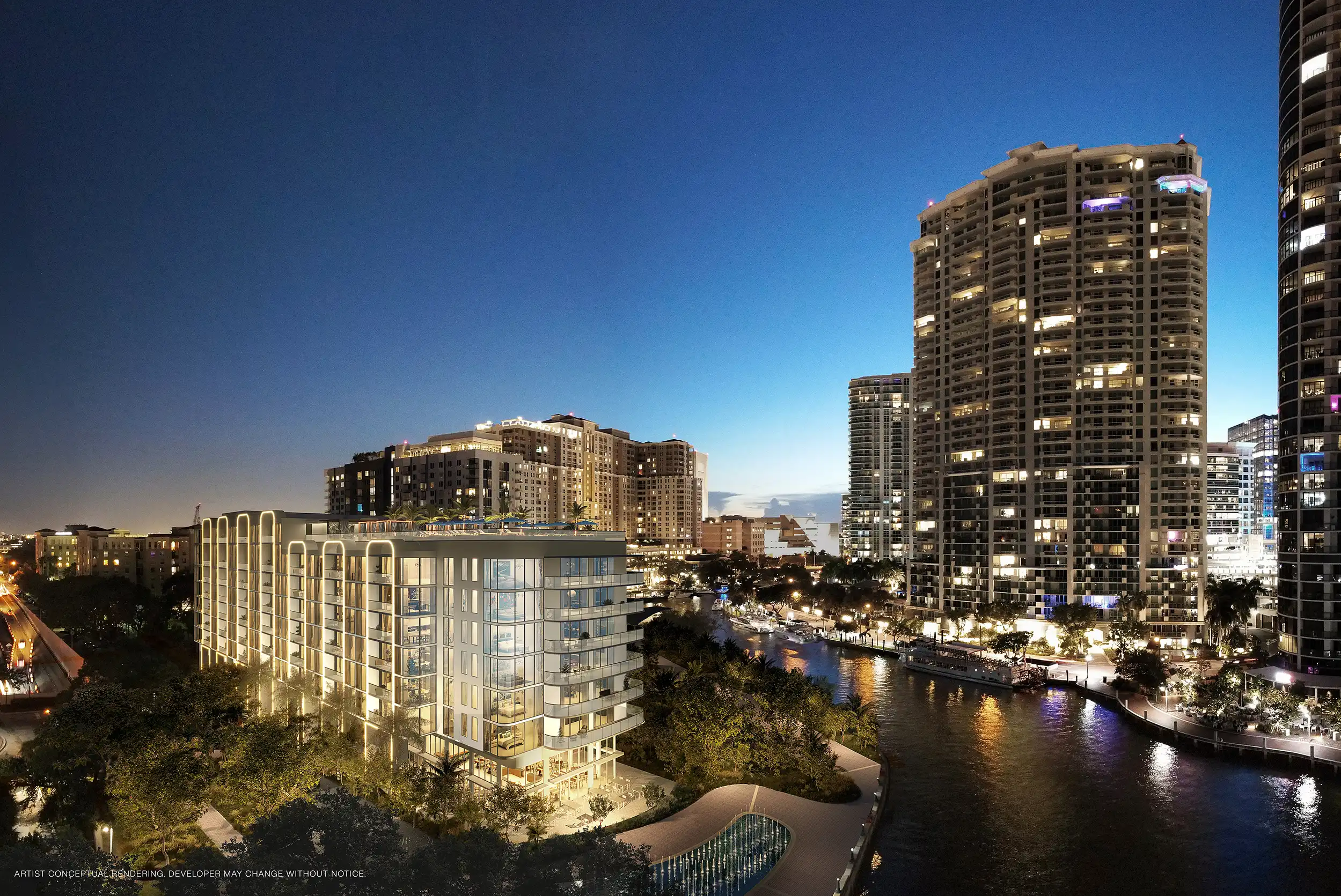 Sixth&Rio exterior rendering at night, Fort Lauderdale